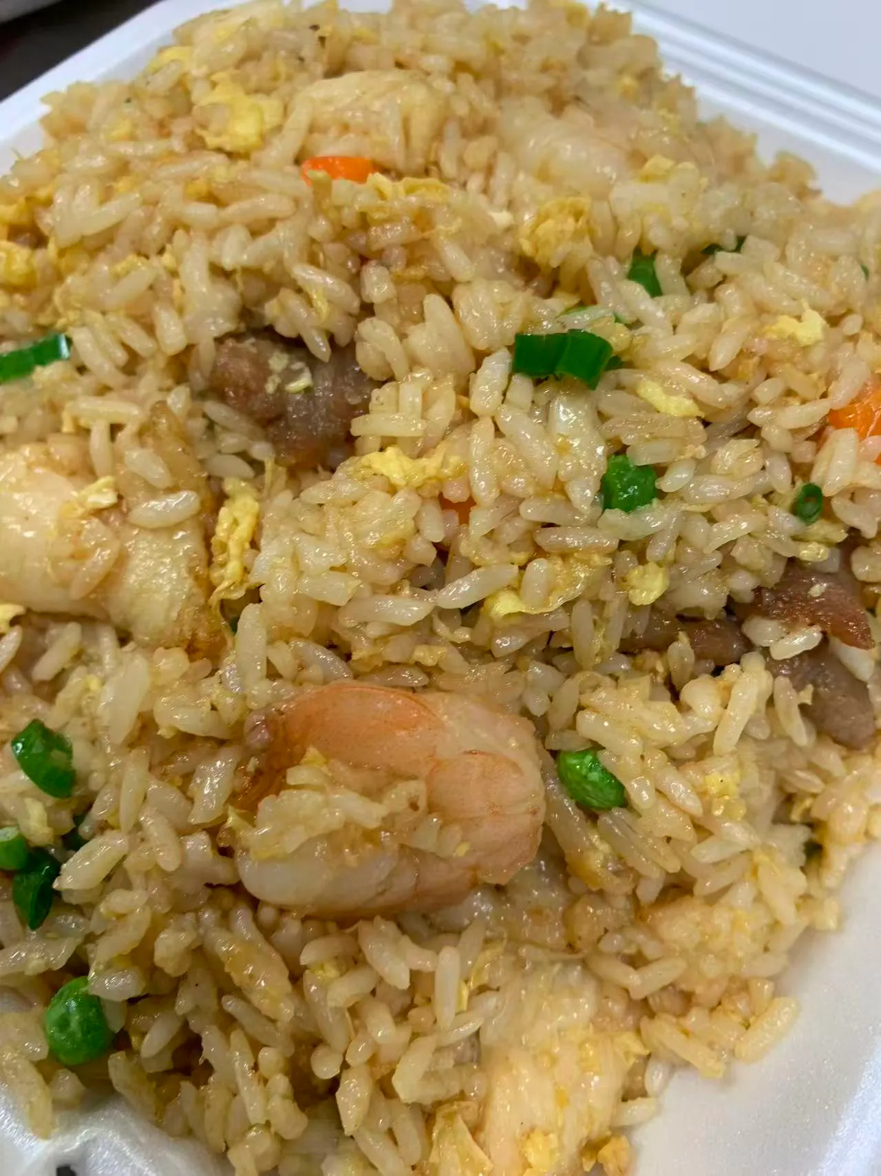 Shrimp and pork fried rice with egg and vegetables at Asian N Cajun 2, a Asian Fusion Cajun Seafood Restaurant in Fair Oaks Shrimp and pork fried rice with egg and vegetables at Asian N Cajun 2, a Asian Fusion Cajun Seafood Restaurant in Fair Oaks